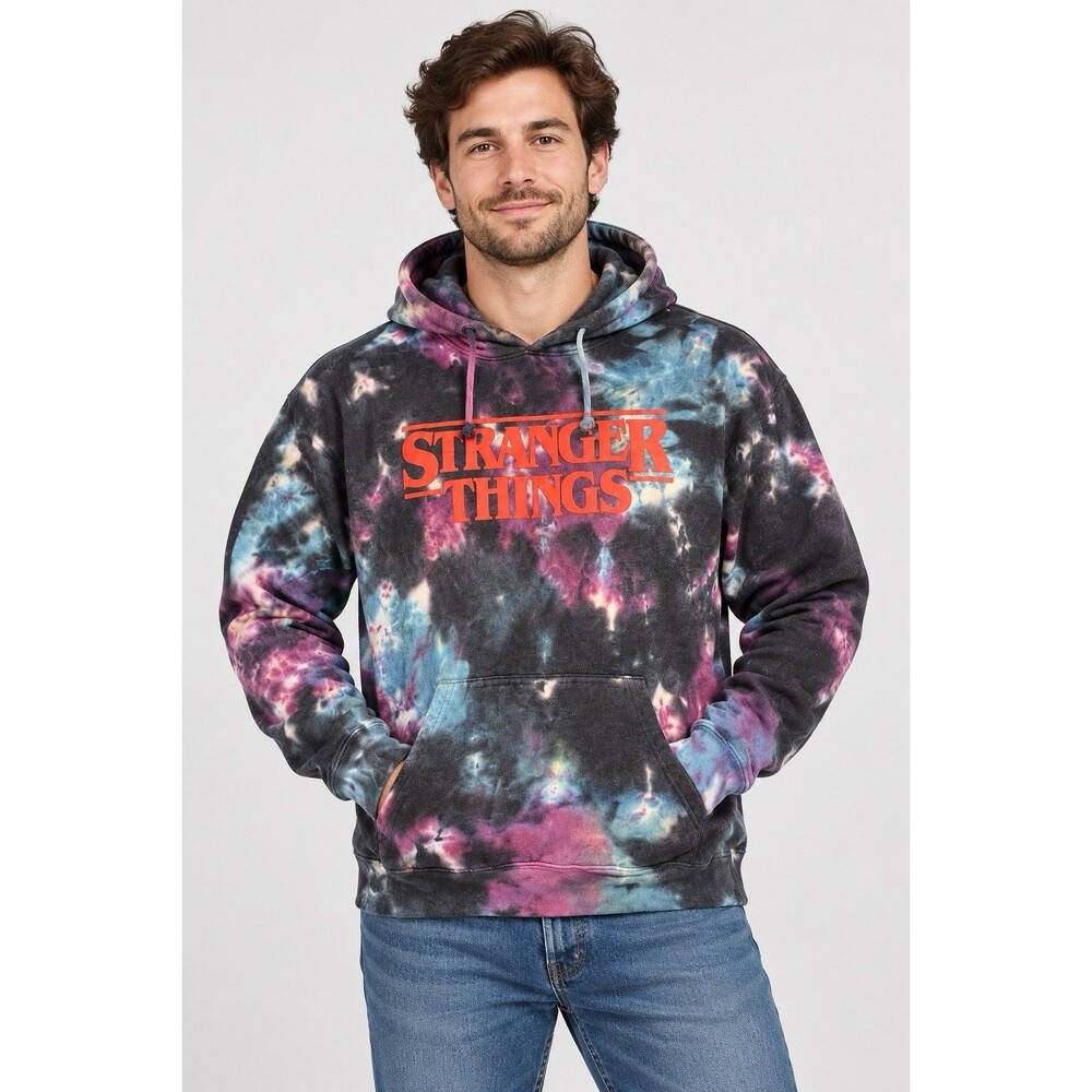 Stranger Things Tie Dye Hoodie Pullover Netflix Red Logo Size Large